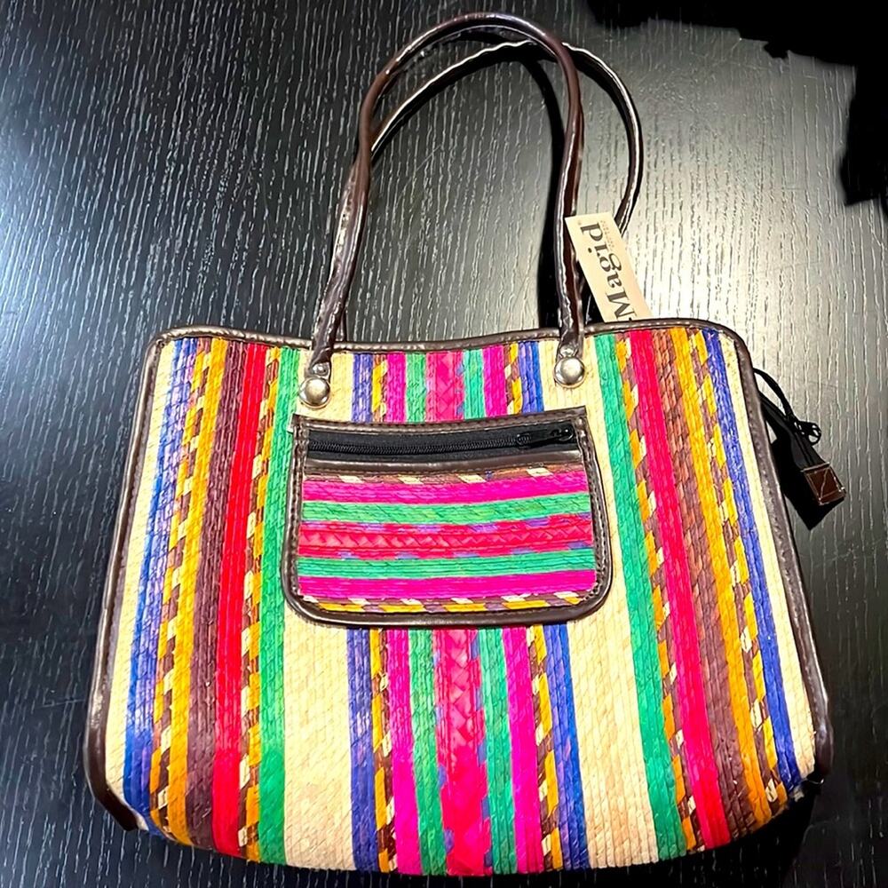 NWT Magid Straw Beach Bag With Pineapple Straw Zip Bag